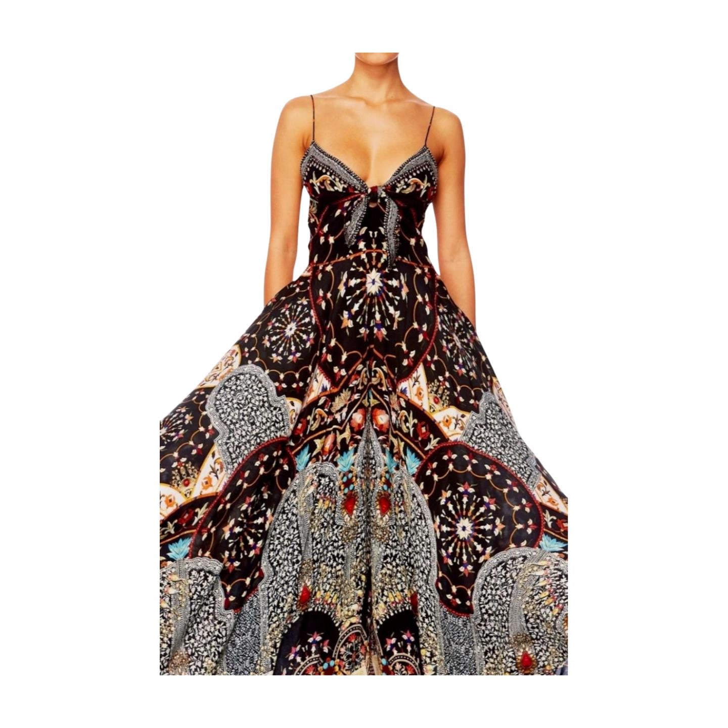 Camilla Long Dress w/ Tie Front | Chamber of Reflections, Silk, Midi, Spaghetti
