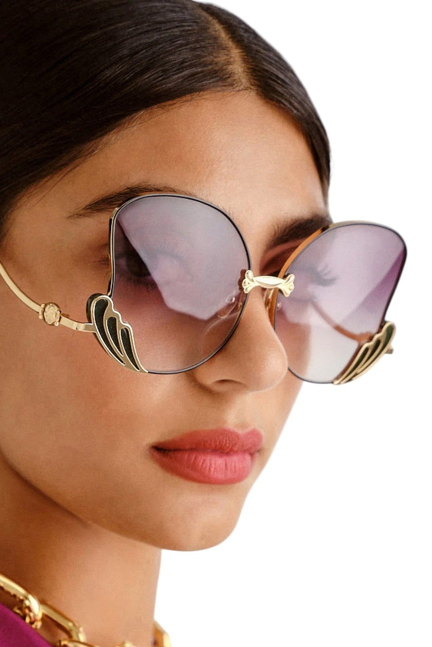 Camilla Goddess Energy Sunglasses | Gold/Green Laminate, Butterfly, Oversized