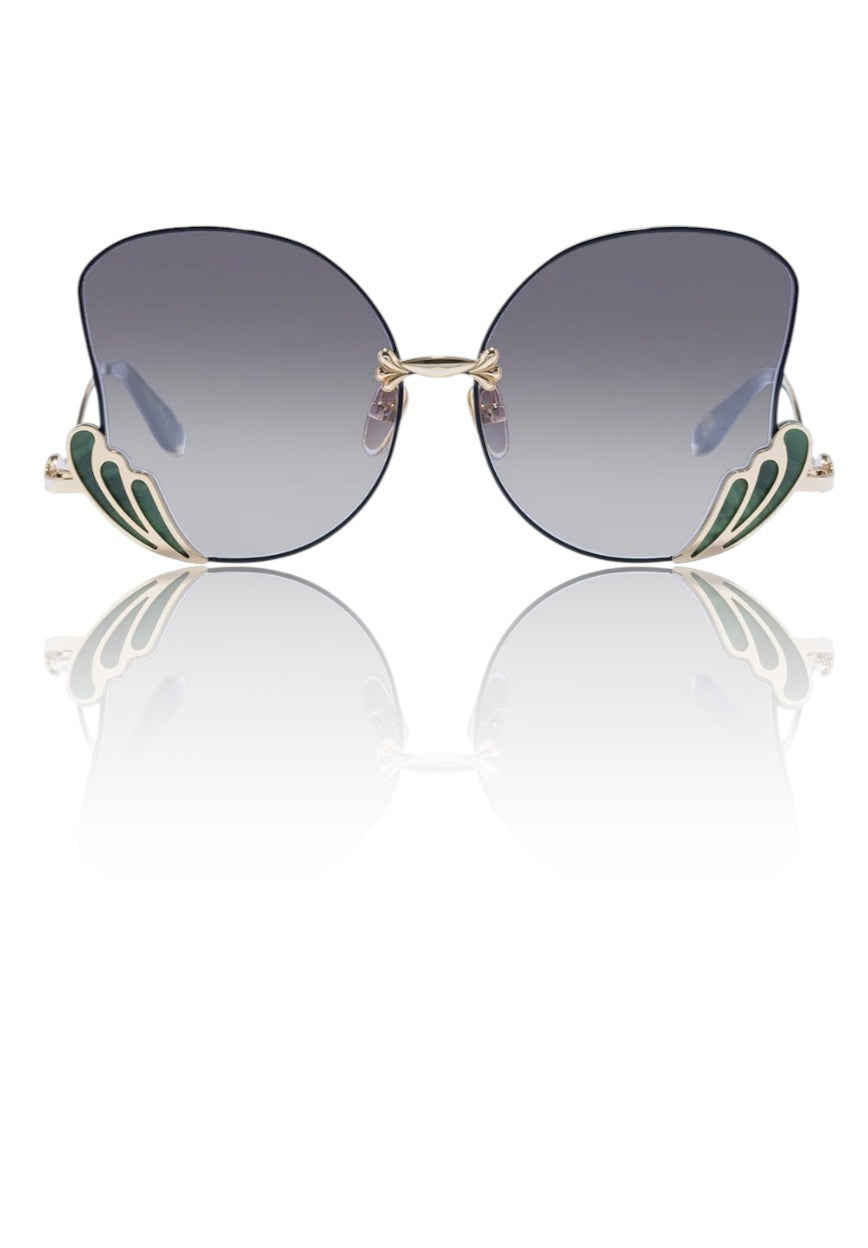 Camilla Goddess Energy Sunglasses | Gold/Green Laminate, Butterfly, Oversized