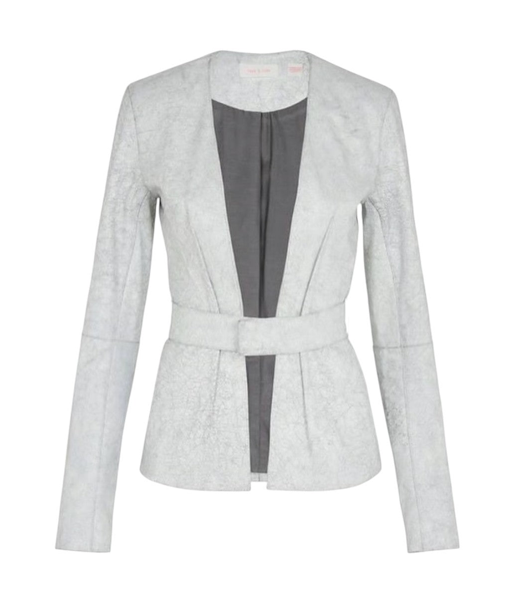 Sass & Bide Distressed "Your Song" Leather Jacket | White, Sz 38/8 AU, Belt