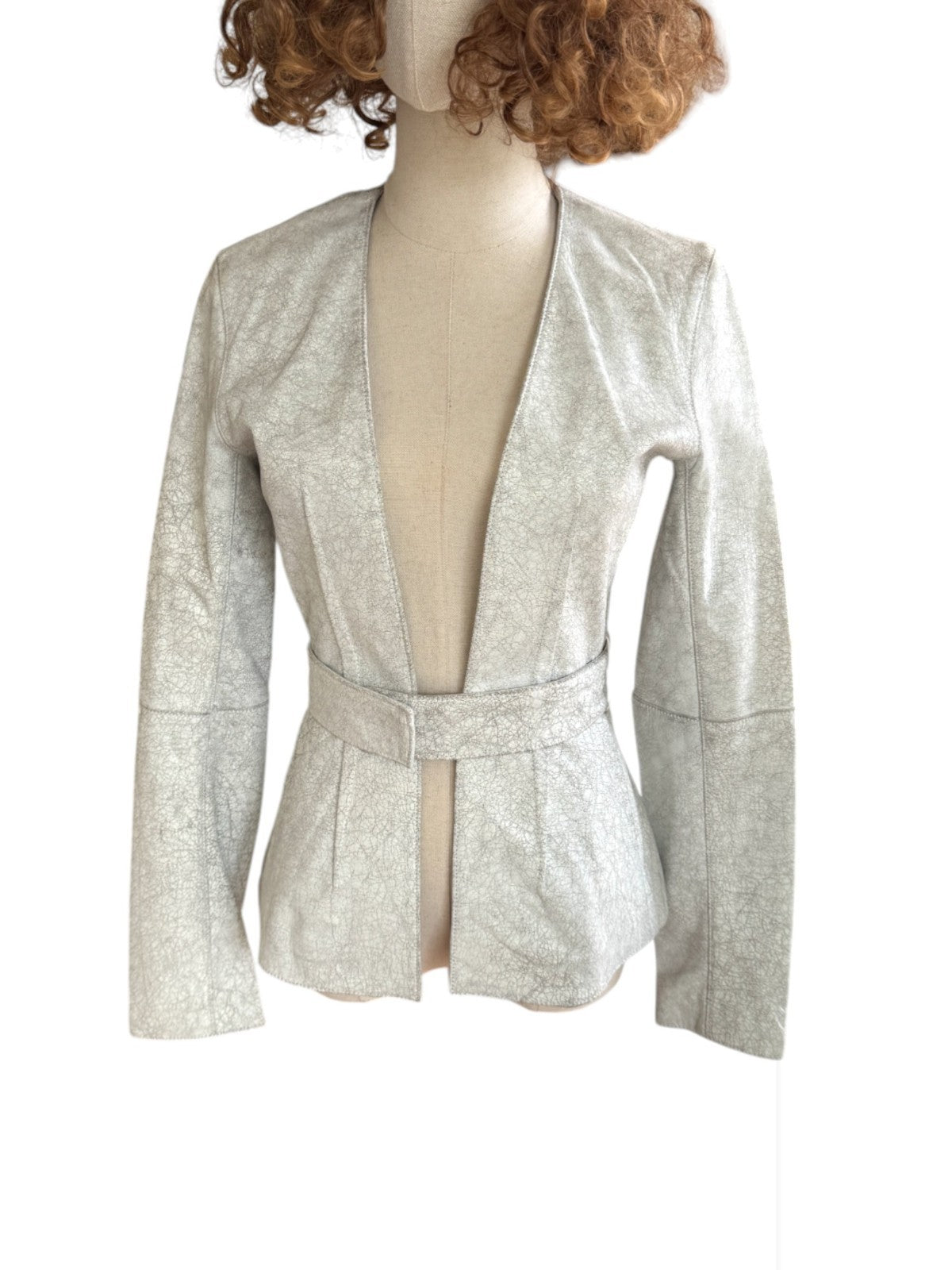 Sass & Bide Distressed "Your Song" Leather Jacket | White, Sz 38/8 AU, Belt