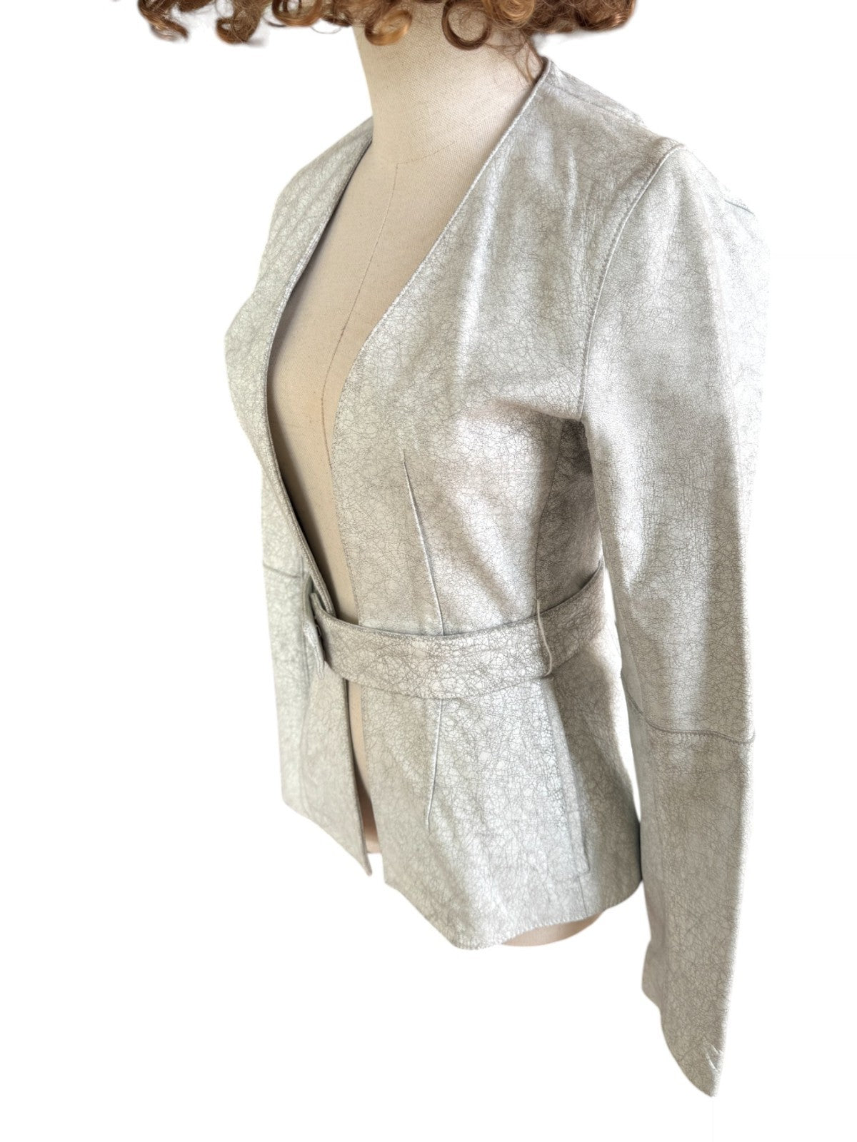Sass & Bide Distressed "Your Song" Leather Jacket | White, Sz 38/8 AU, Belt