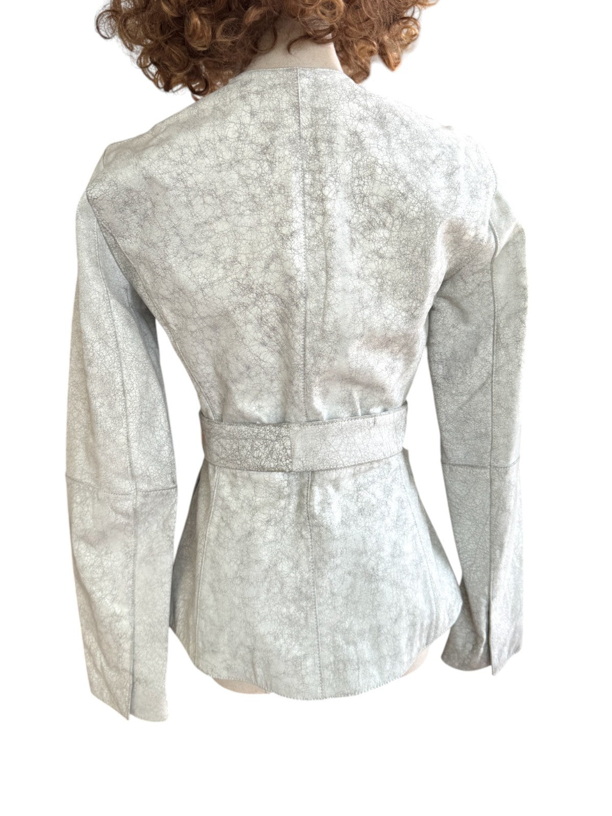 Sass & Bide Distressed "Your Song" Leather Jacket | White, Sz 38/8 AU, Belt