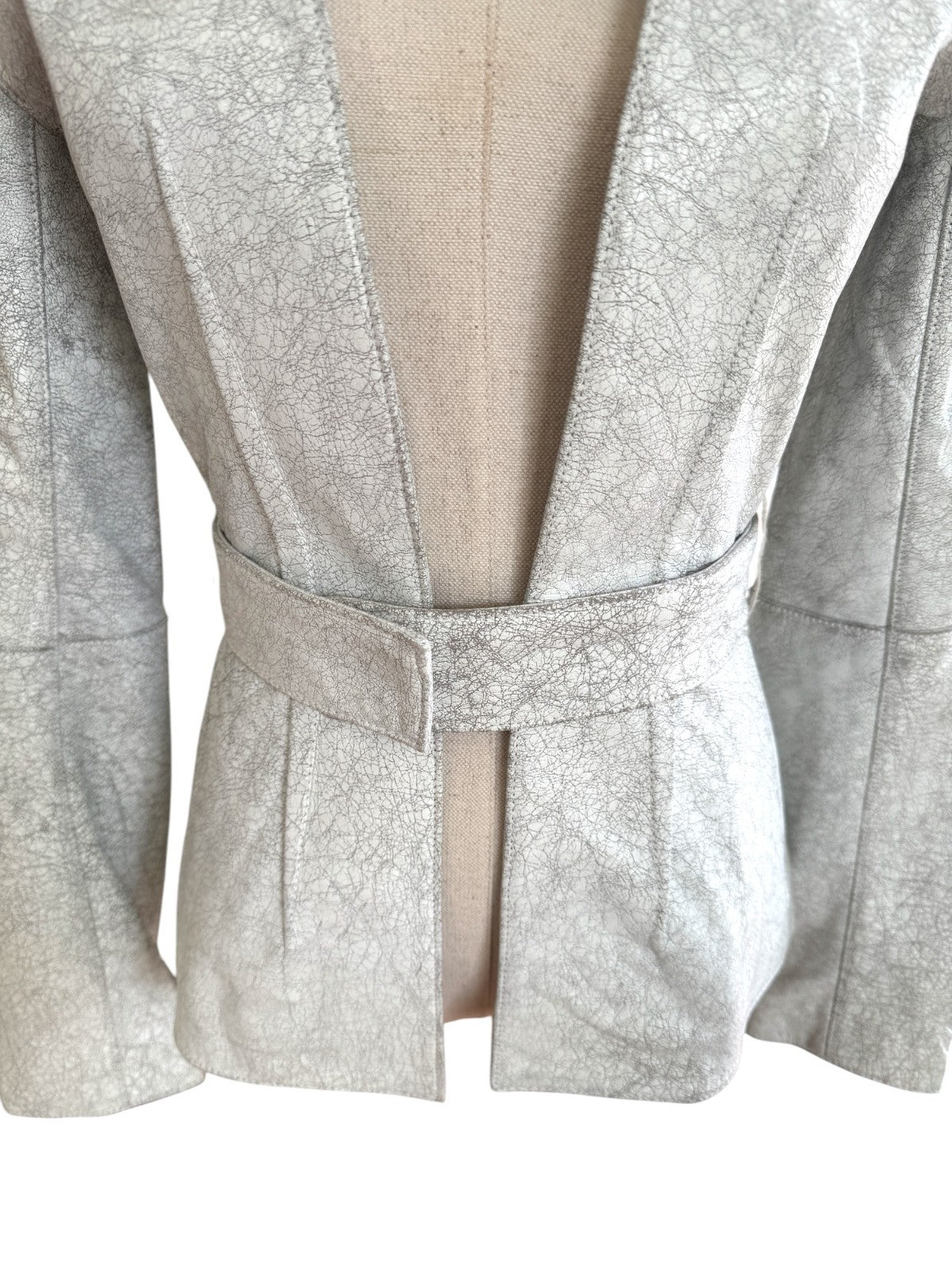 Sass & Bide Distressed "Your Song" Leather Jacket | White, Sz 38/8 AU, Belt