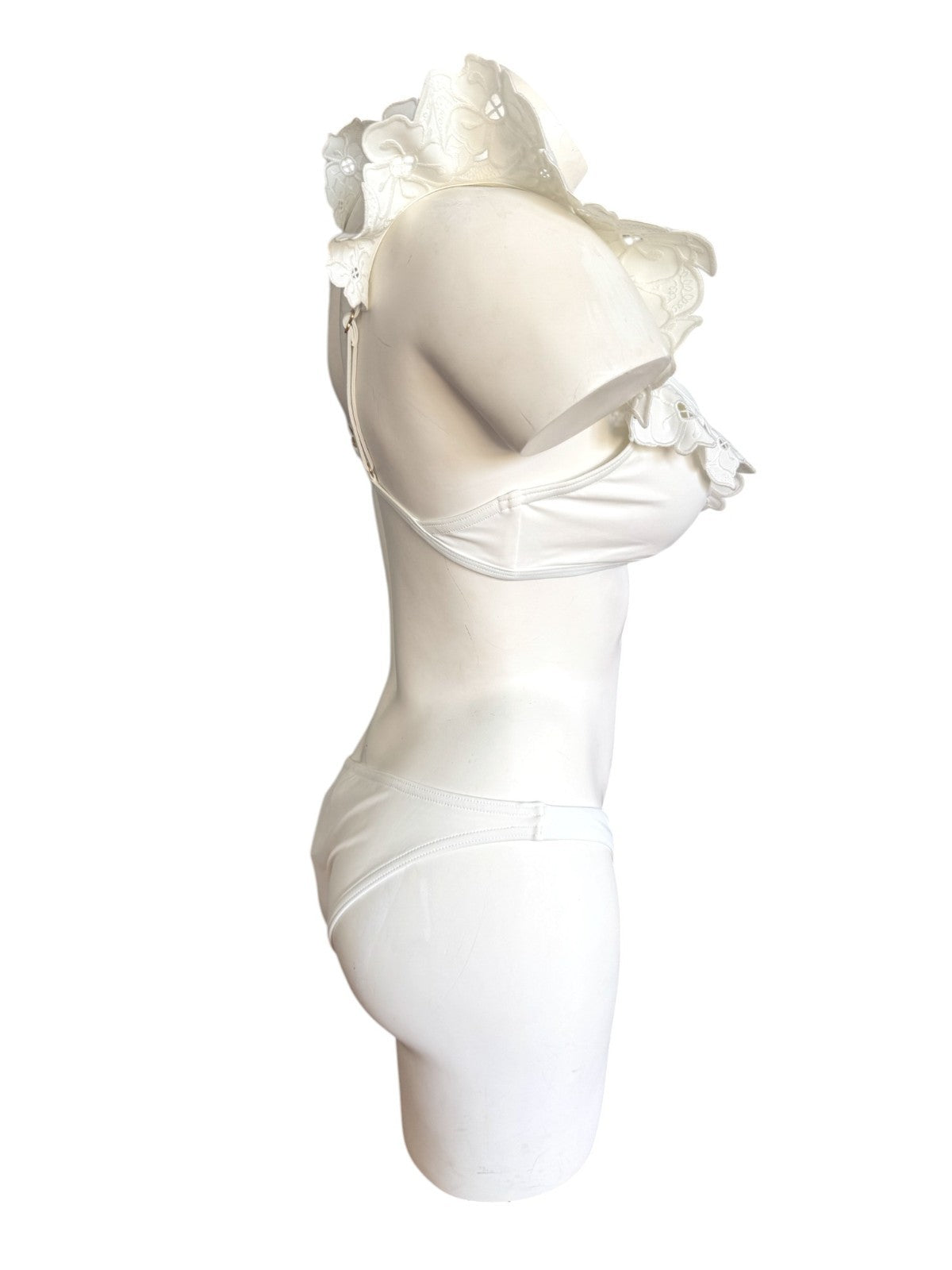 Zimmermann Golden Embroidery Frill Bikini | White, Shoulder Frills, Low Rise
