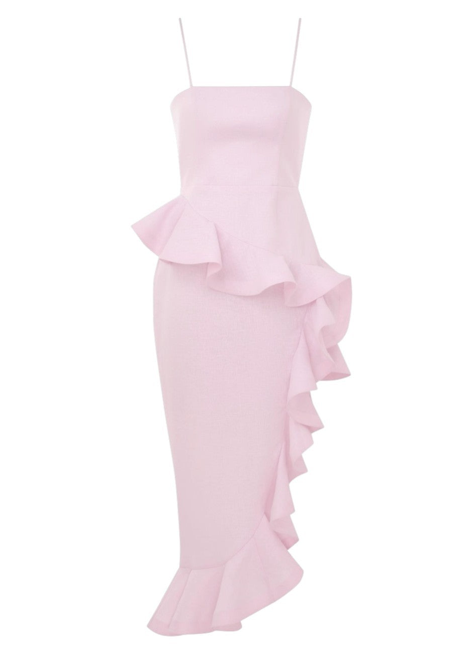 Zimmermann Harmony Tango Dress |Lilac/Pink, Asymmetric, Frills, Spaghetti Straps