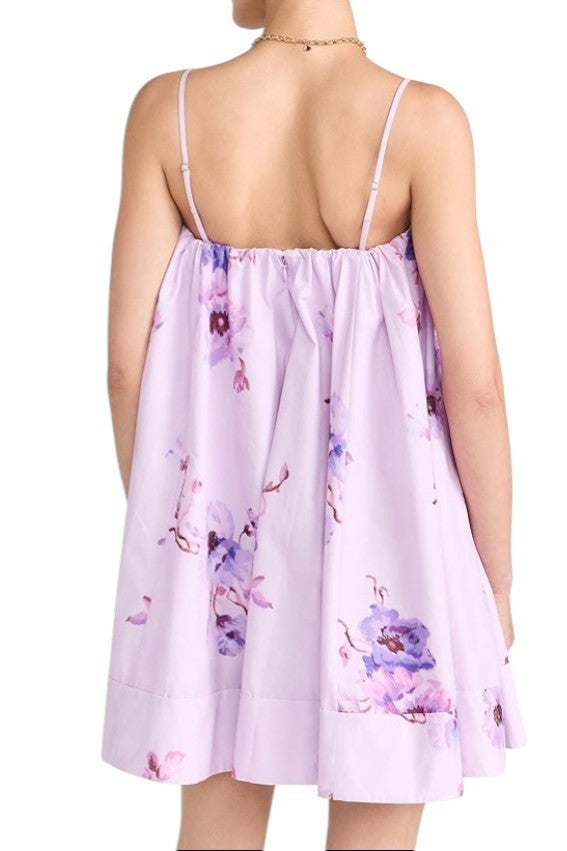 Zimmermann Lightburst Puff Mini Dress | Purple Floral, Relaxed, Poplin Cotton