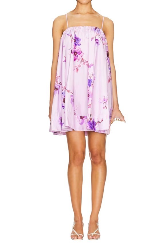 Zimmermann Lightburst Puff Mini Dress | Purple Floral, Relaxed, Poplin Cotton