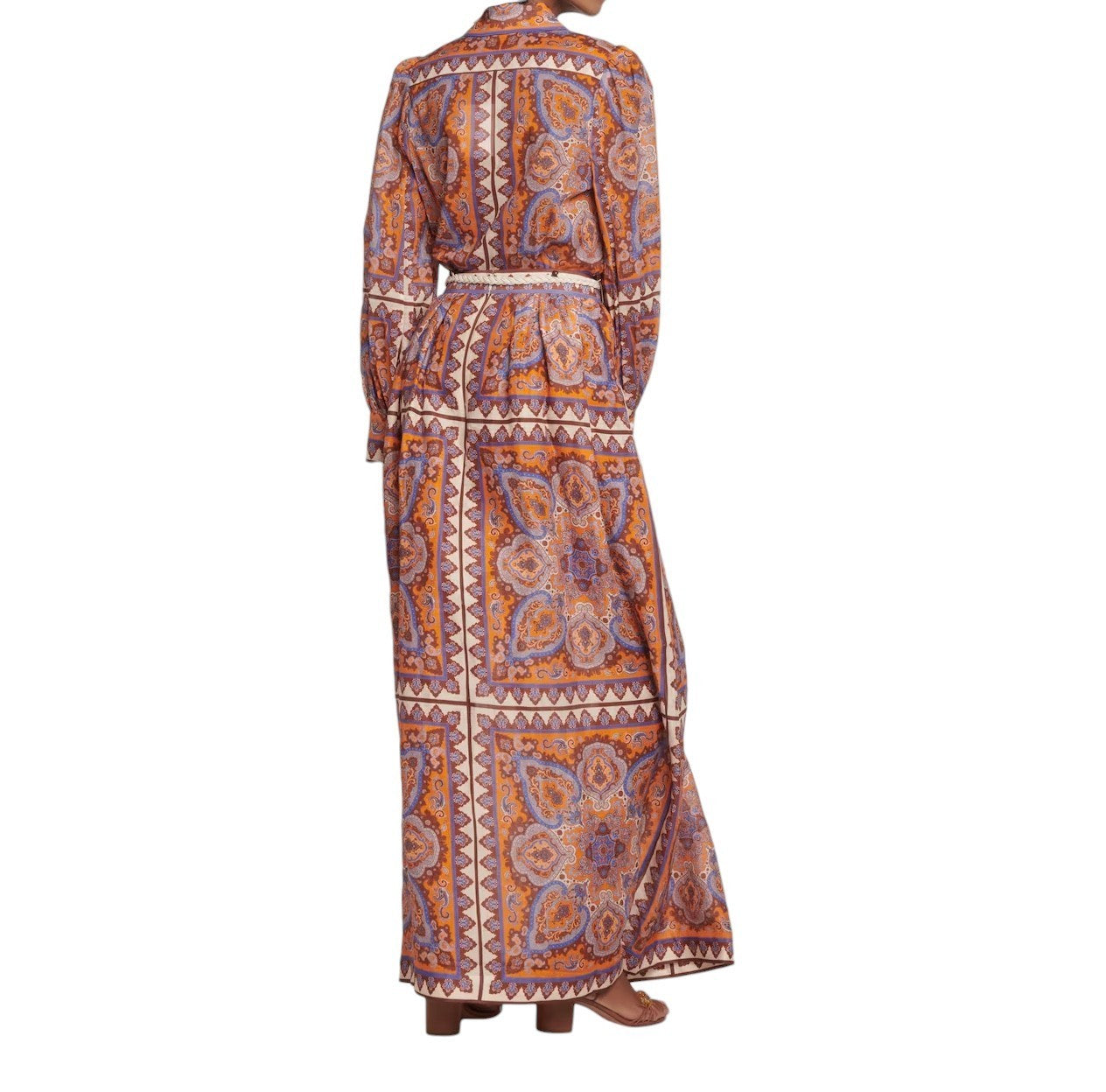 Zimmermann Halycon Maxi Skirt | Boho, Orange/Blue Paisley, Woven Belt, Embellish