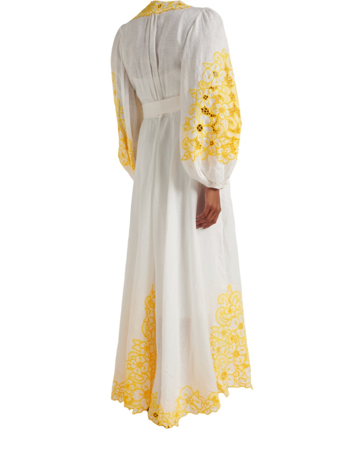 Zimmermann Golden Embroidered Midi Dress | White/Yellow, Wrap, Anglaise, Dolman
