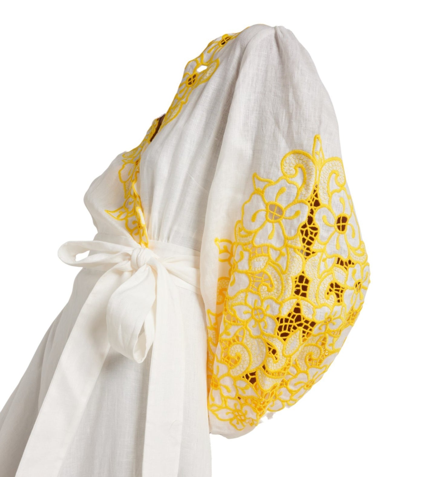 Zimmermann Golden Embroidered Midi Dress | White/Yellow, Wrap, Anglaise, Dolman