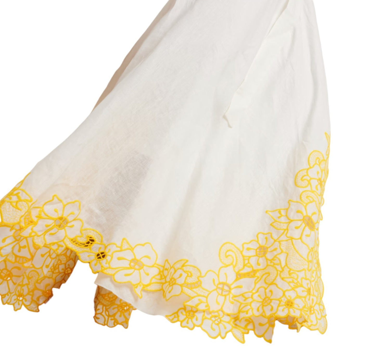 Zimmermann Golden Embroidered Midi Dress | White/Yellow, Wrap, Anglaise, Dolman