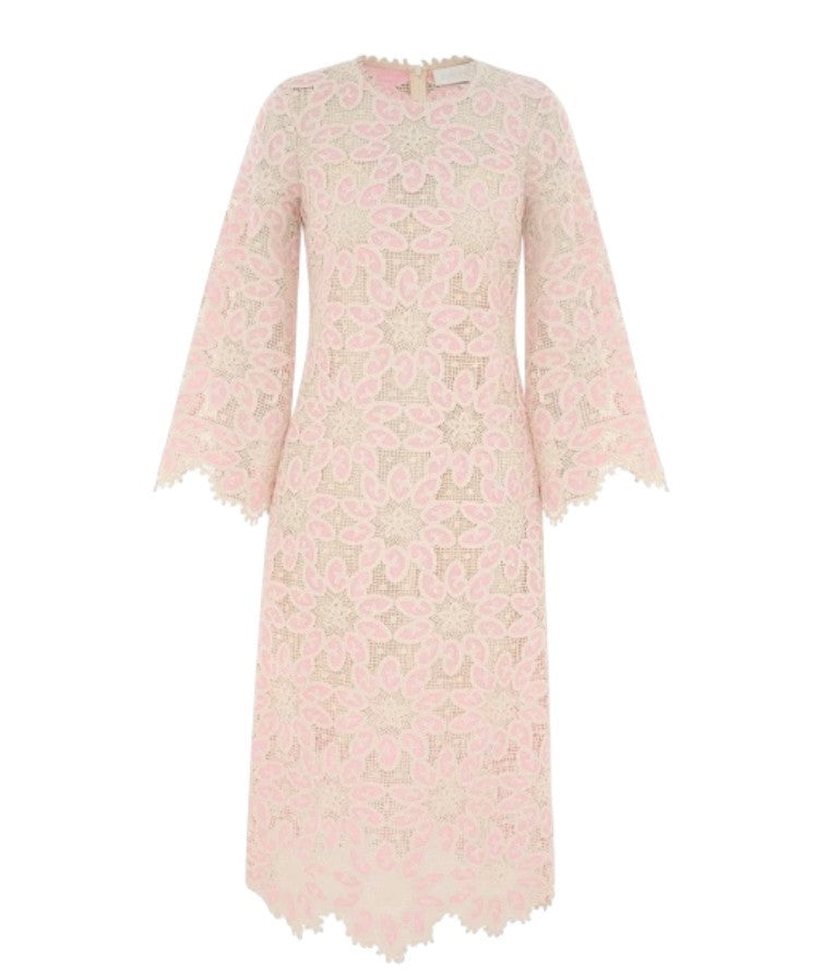 Zimmermann Ottie Lace Midi Dress, Cream/pink, Size 0 Zimmermann Ottie Lace Midi Dress, Cream/pink, Size 0