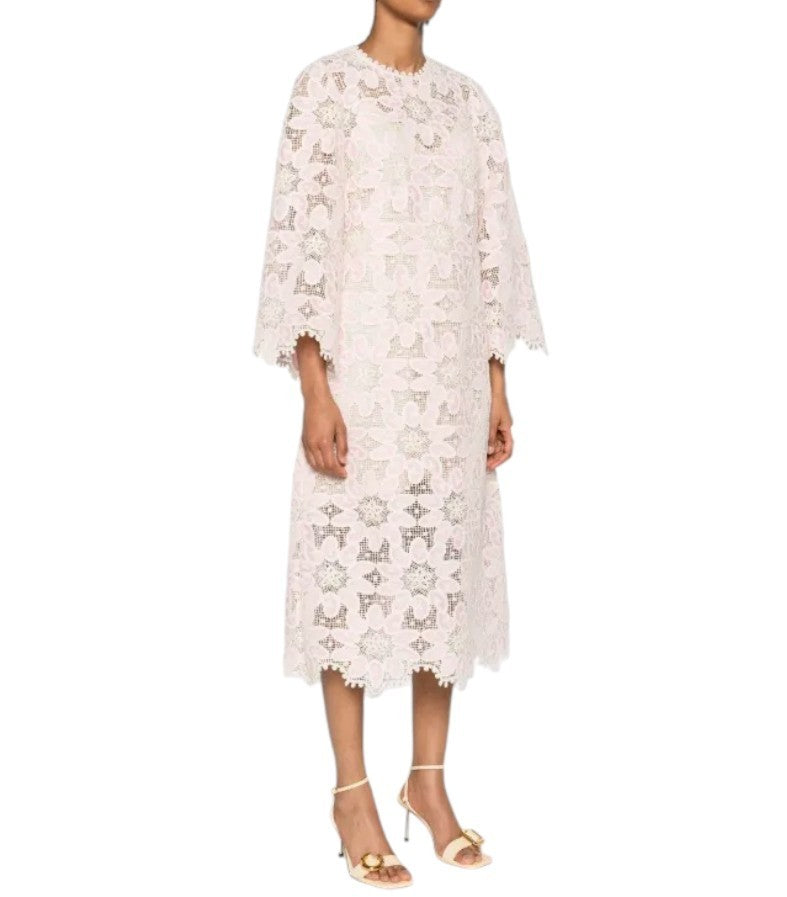 Zimmermann Ottie Lace Midi Dress |Pink/White/Cream, Overlay, Cotton, Long Sleeve