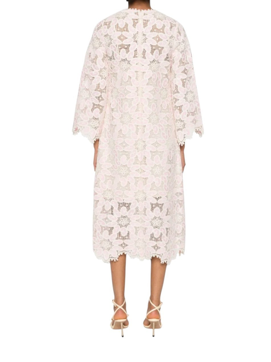 Zimmermann Ottie Lace Midi Dress |Pink/White/Cream, Overlay, Cotton, Long Sleeve