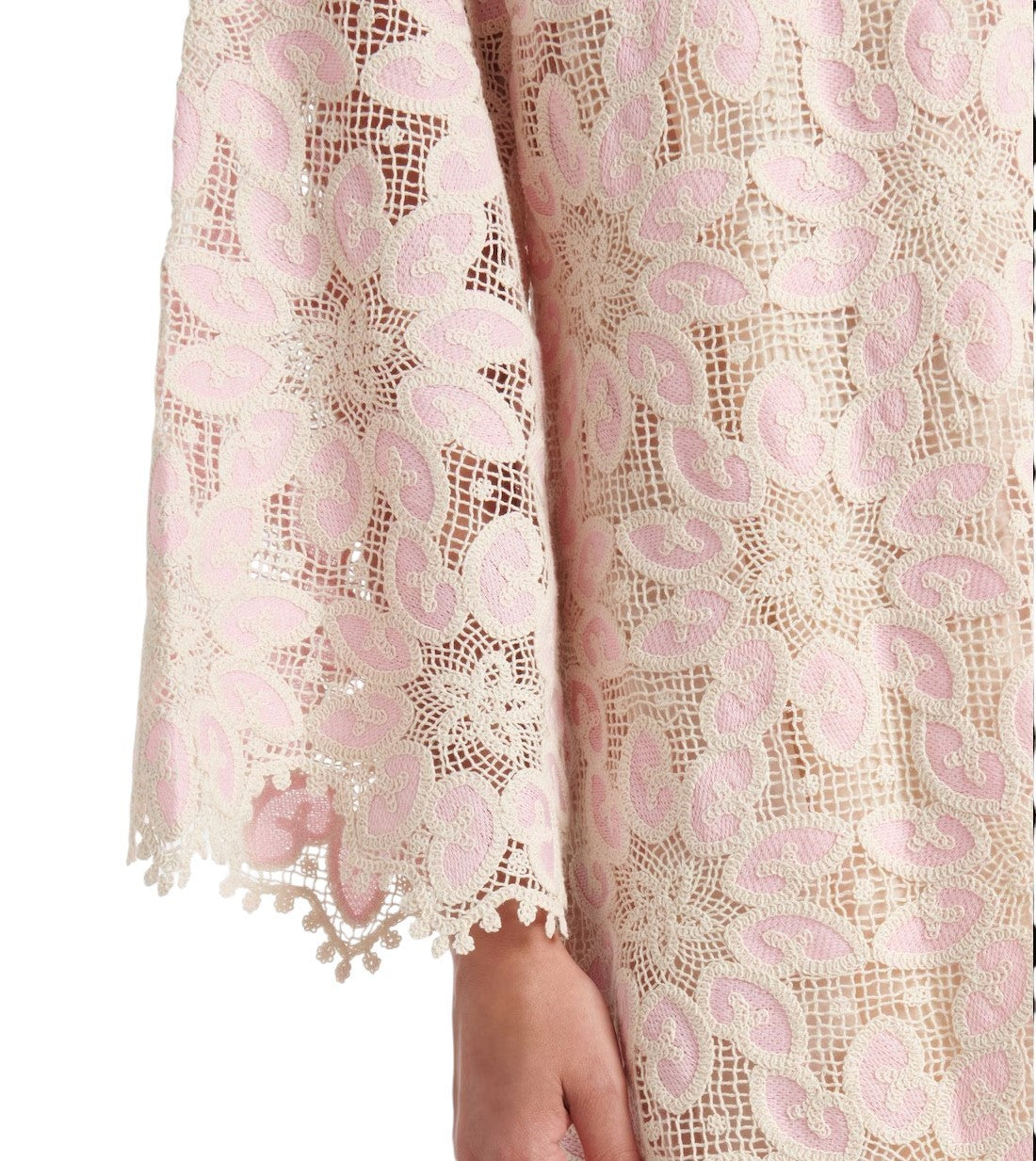 Zimmermann Ottie Lace Midi Dress |Pink/White/Cream, Overlay, Cotton, Long Sleeve