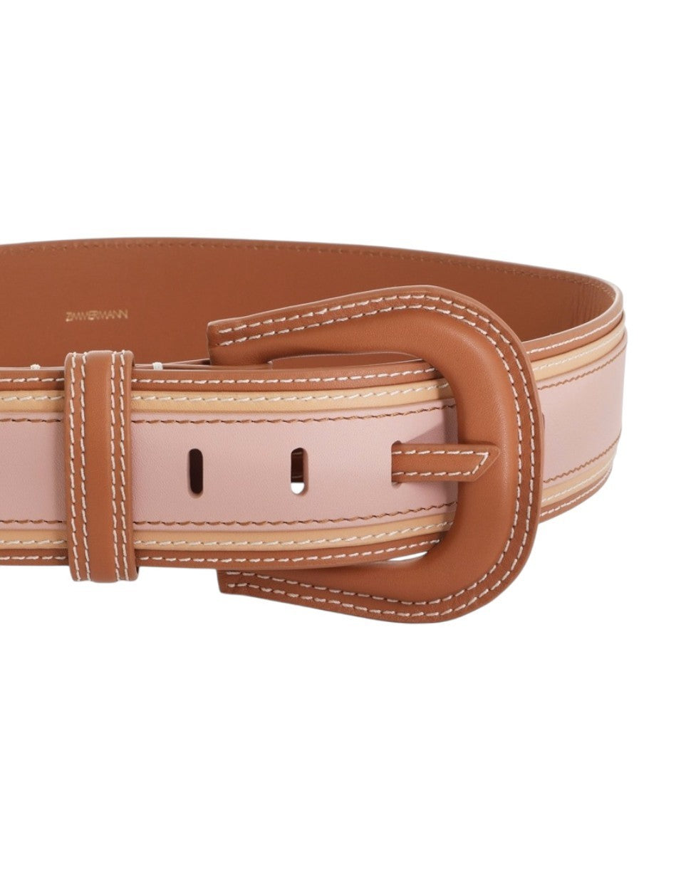 Zimmermann Zimmermann Wide Stripe Belt |Tan/Pink, Leather, Topstitching, Waist