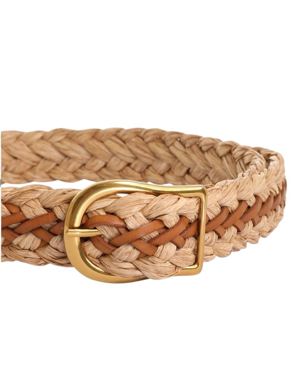 Zimmermann Zimmermann Braided Jean Belt | Leather/Raffia, Tan/Brown/Beige, Gold