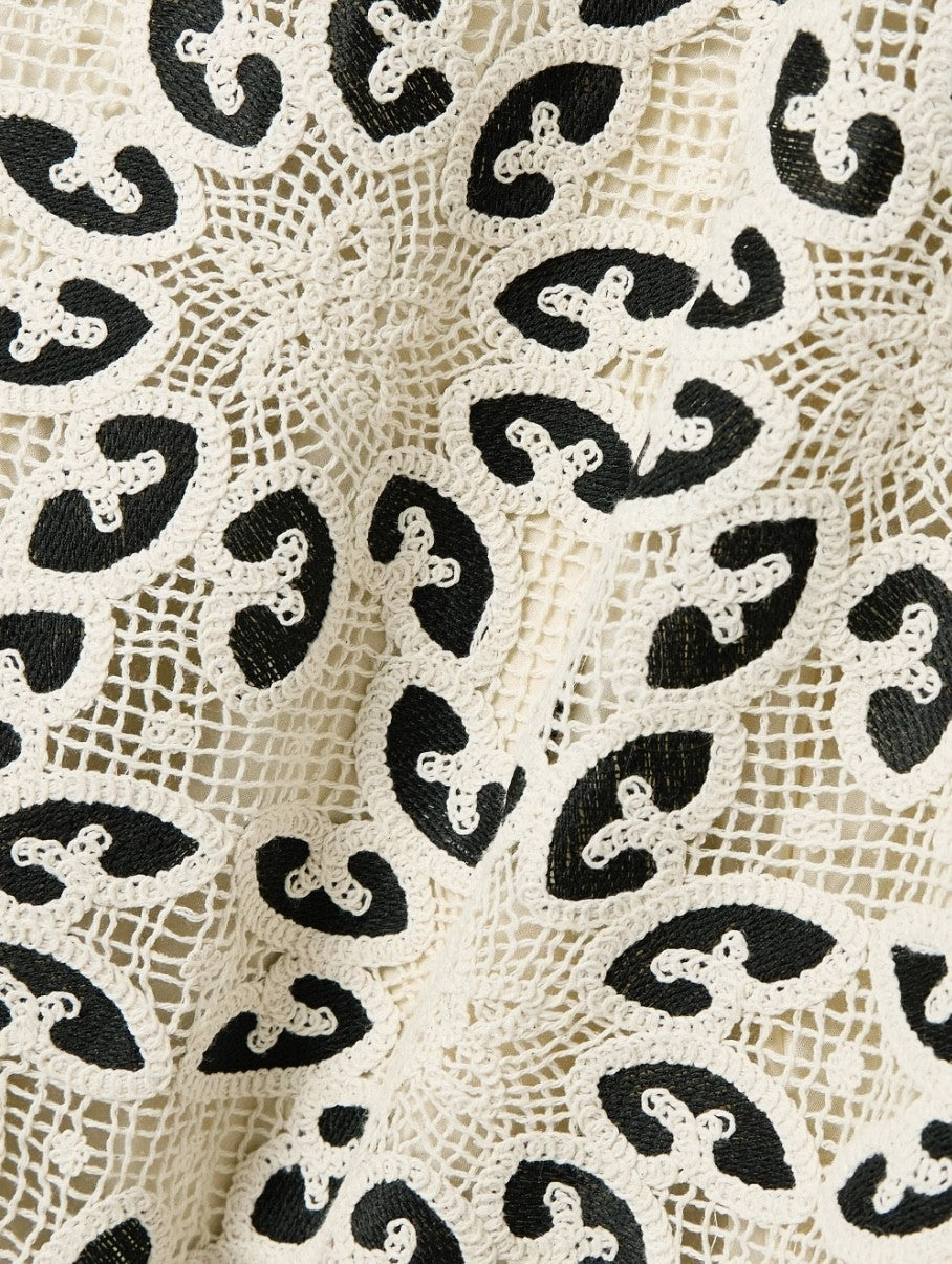 Zimmermann Ottie Lace Mini Dress |Black/White/Cream, Overlay, Long Flare Sleeve