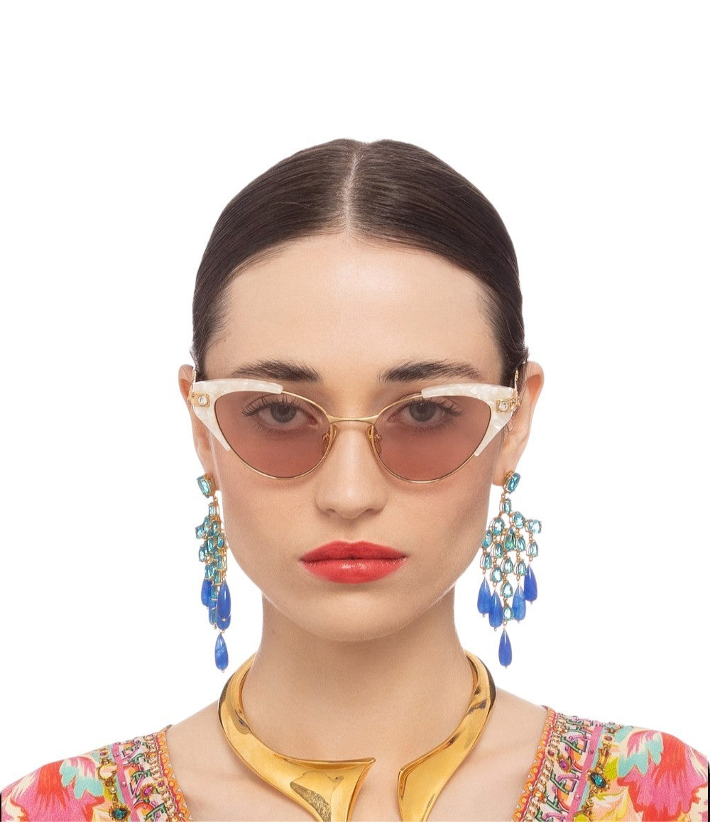 Camilla The Suite Life Sunglasses |Ivory Marble/Pearl, Crystals, Cats Aye, Metal