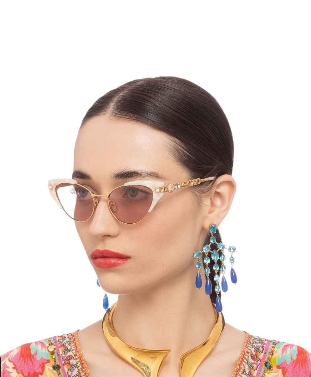Camilla The Suite Life Sunglasses |Ivory Marble/Pearl, Crystals, Cats Aye, Metal