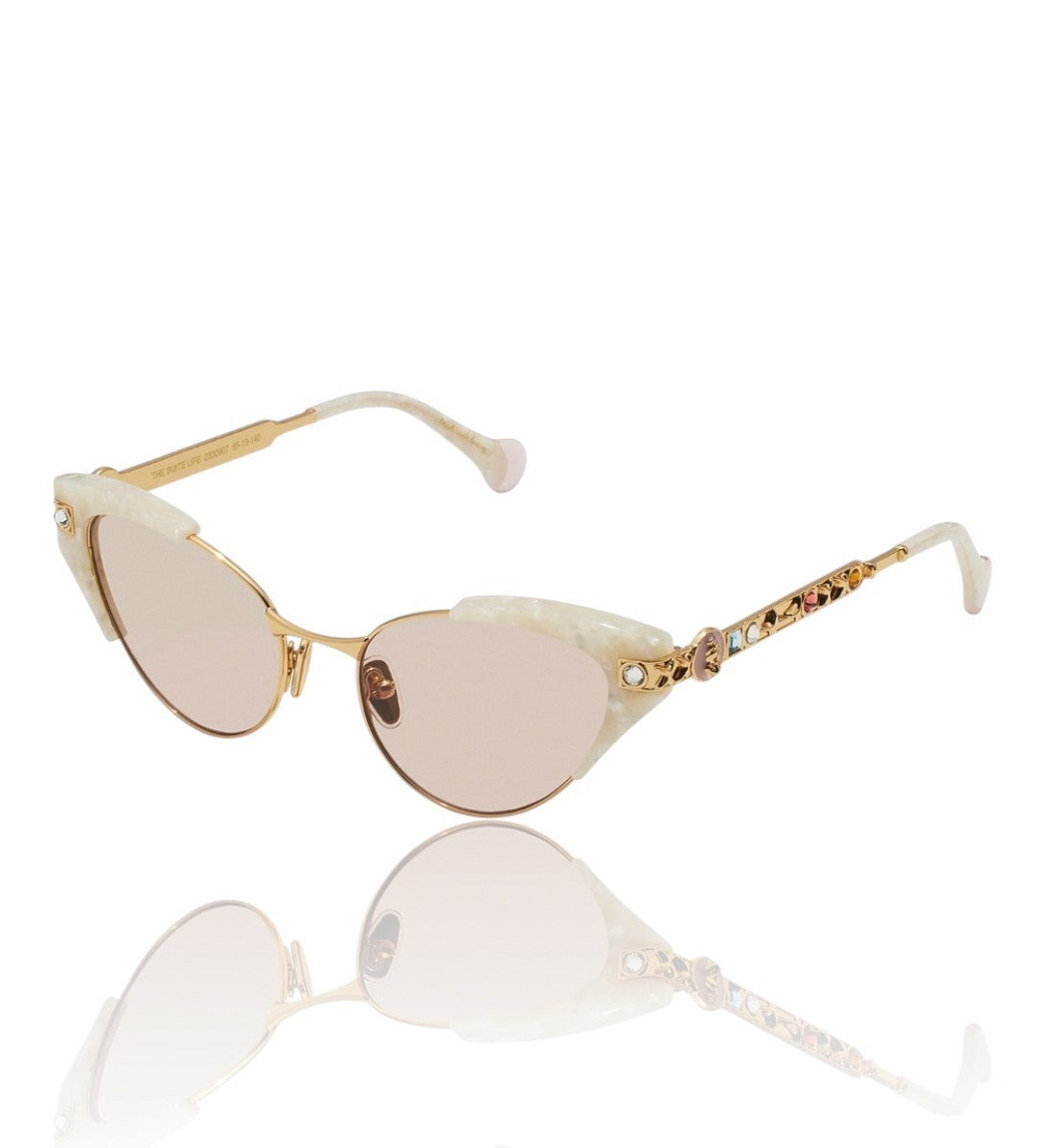 Camilla The Suite Life Sunglasses |Ivory Marble/Pearl, Crystals, Cats Aye, Metal