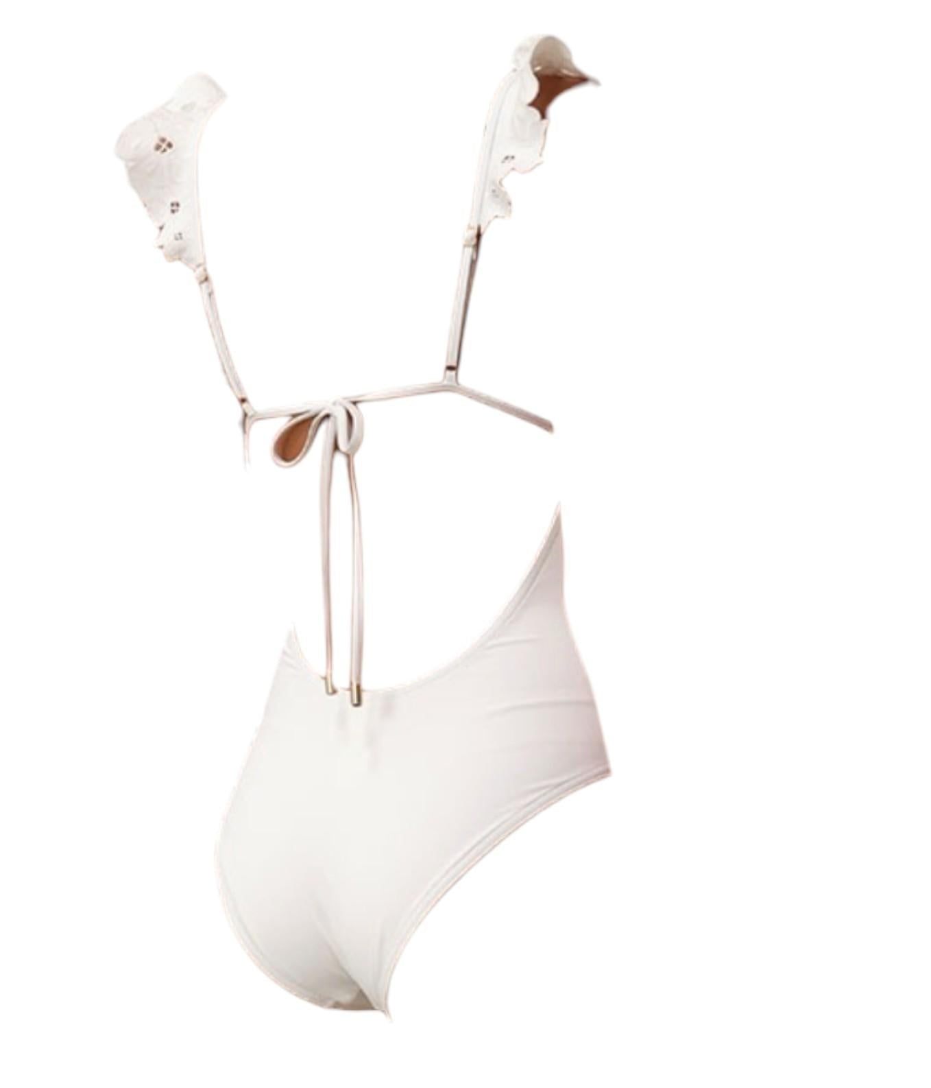 Zimmermann Golden Embroidery One Piece | White, Shoulder Frills, Removable Pads