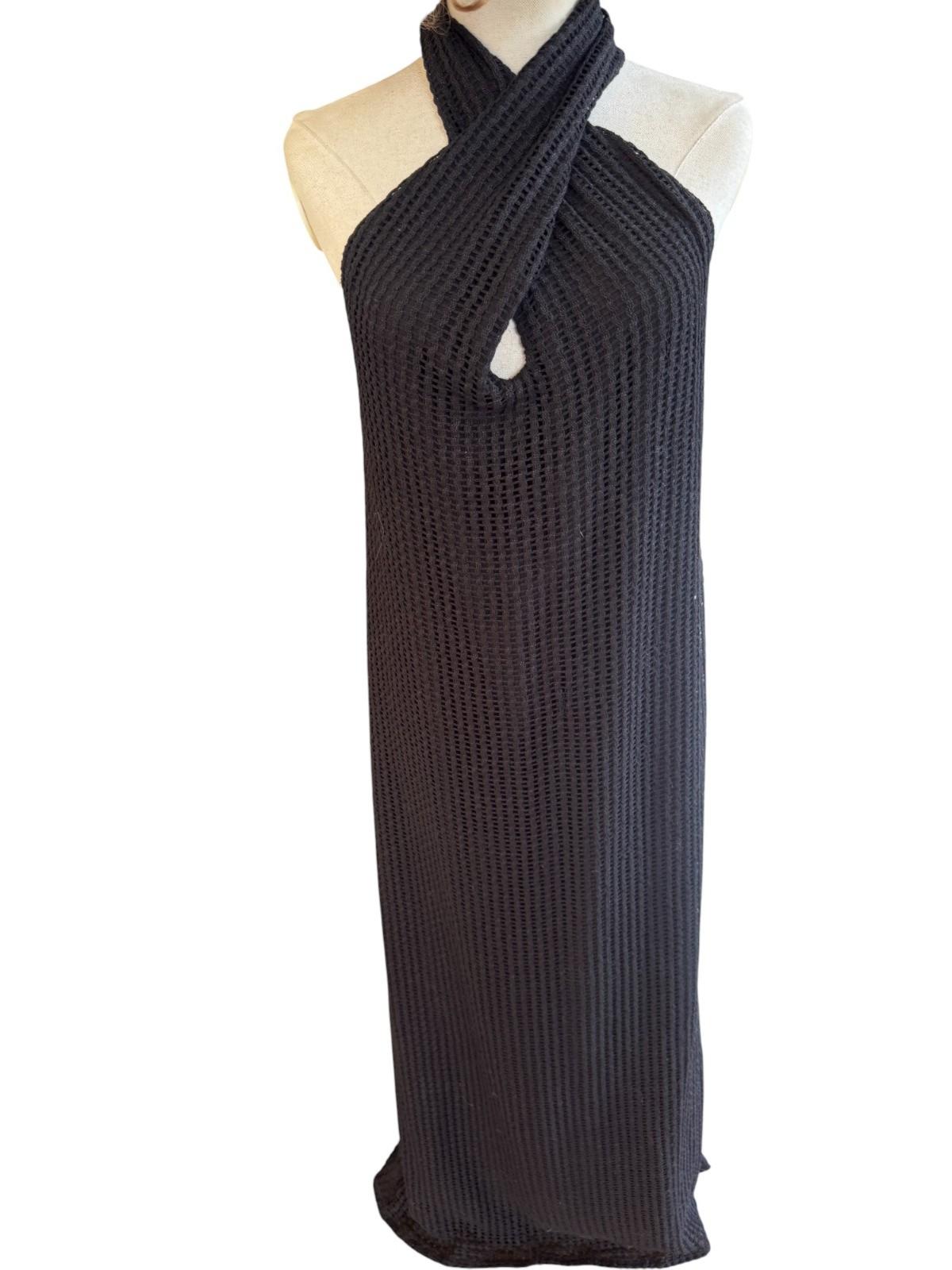 CAMILLA & MARC Willa Halter Dress | Black, Sz 10, Textured, Backless, Side Slit