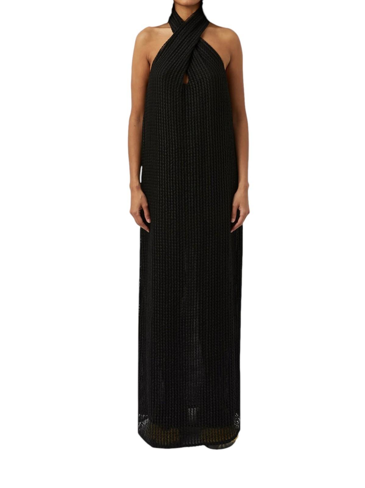 CAMILLA & MARC Willa Halter Dress | Black, Sz 10, Textured, Backless, Side Slit