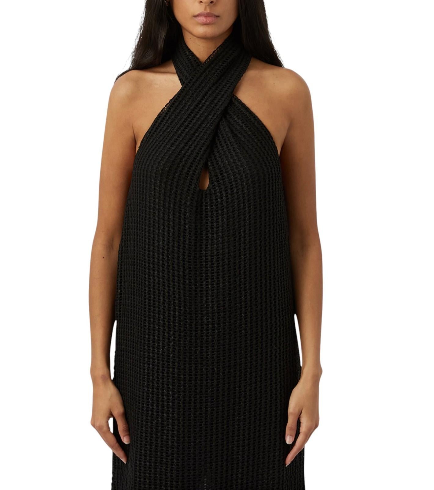 CAMILLA & MARC Willa Halter Dress | Black, Sz 10, Textured, Backless, Side Slit
