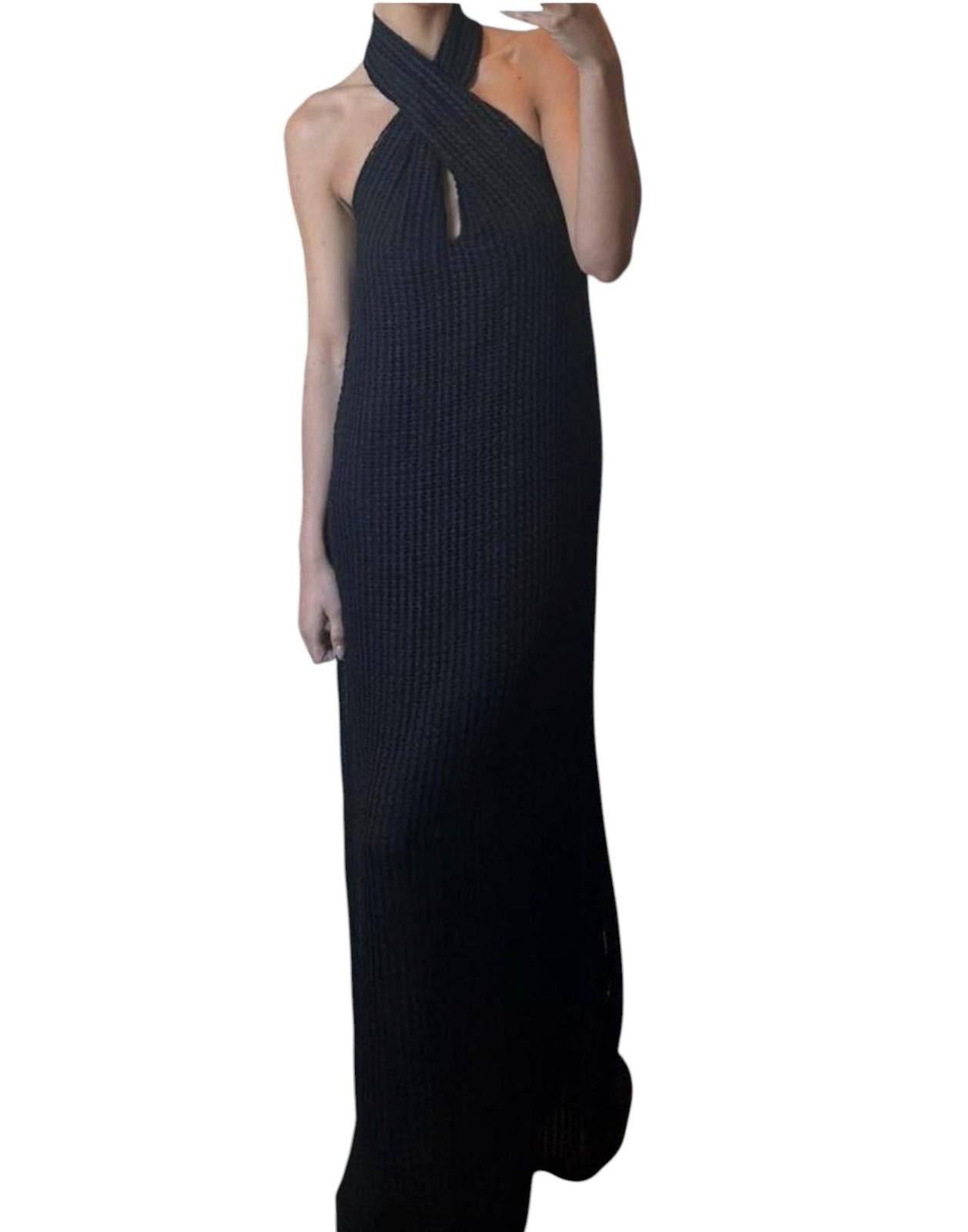 CAMILLA & MARC Willa Halter Dress | Black, Sz 10, Textured, Backless, Side Slit