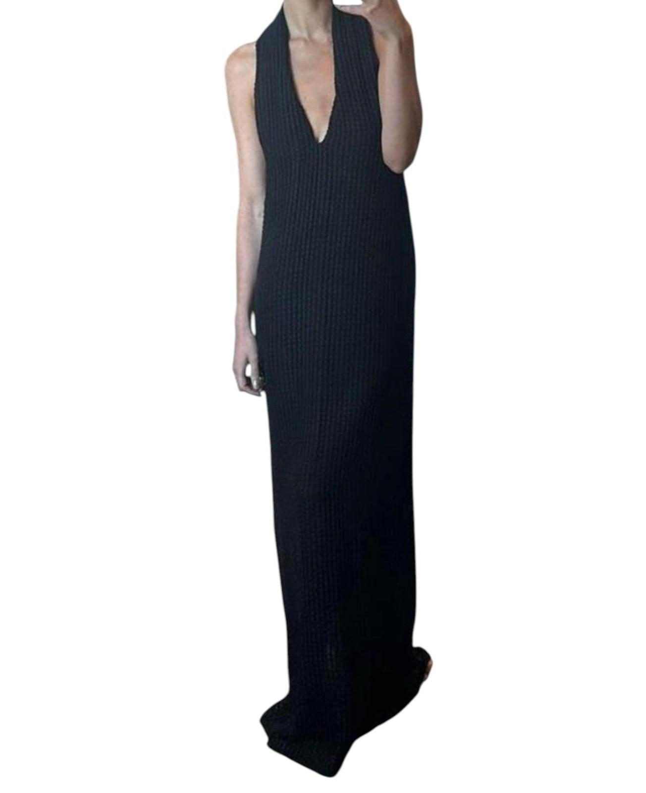 CAMILLA & MARC Willa Halter Dress | Black, Sz 10, Textured, Backless, Side Slit
