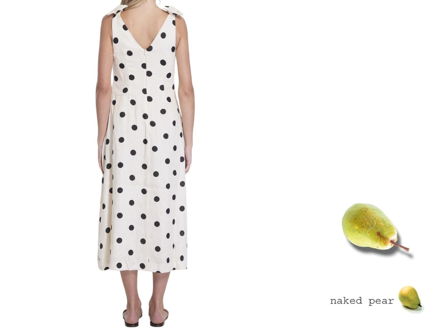 Zimmermann V Neck Midi Dress | Cream/White, Black Polka Dot, Shoulder Bows