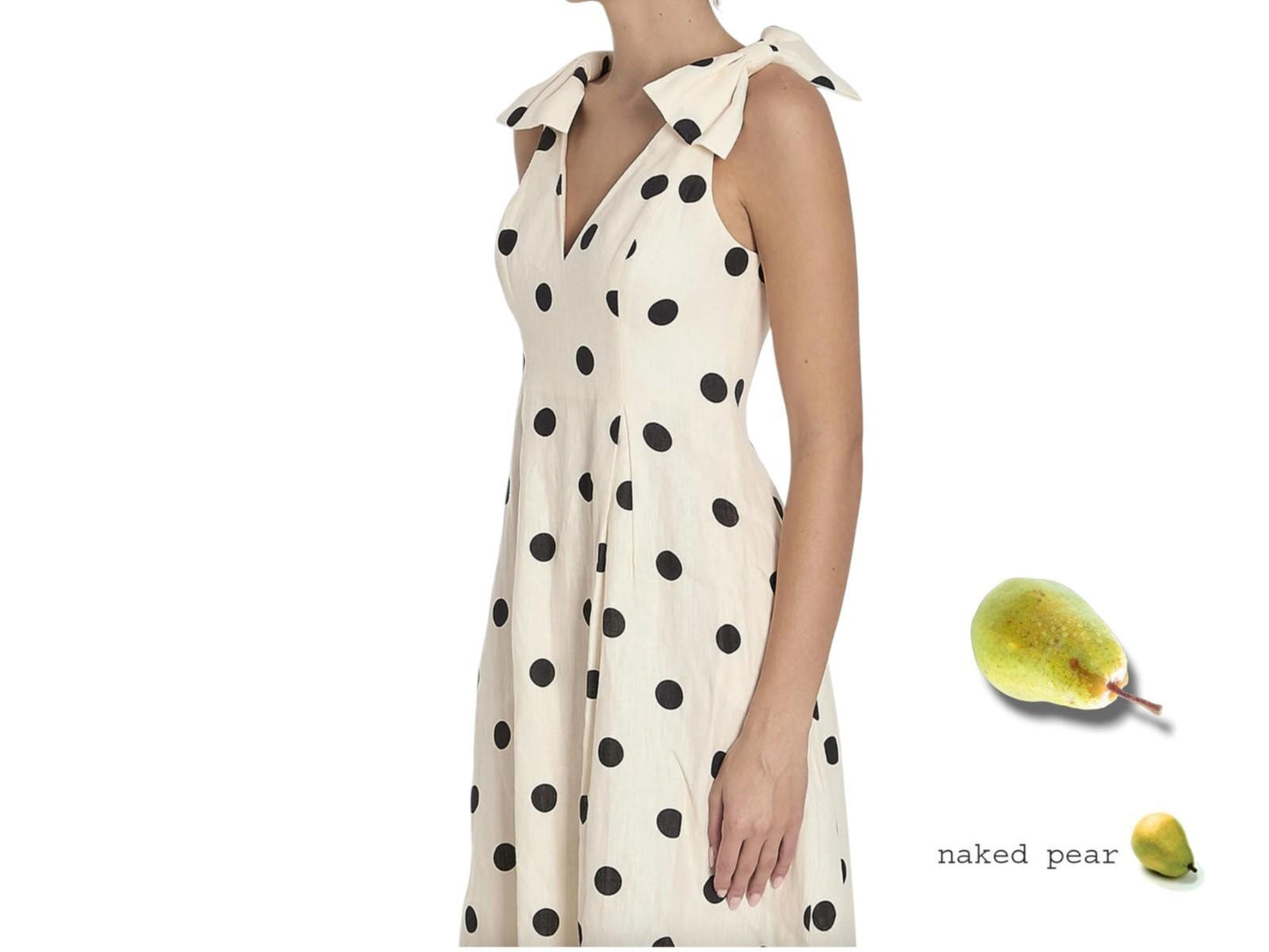 Zimmermann V Neck Midi Dress | Cream/White, Black Polka Dot, Shoulder Bows