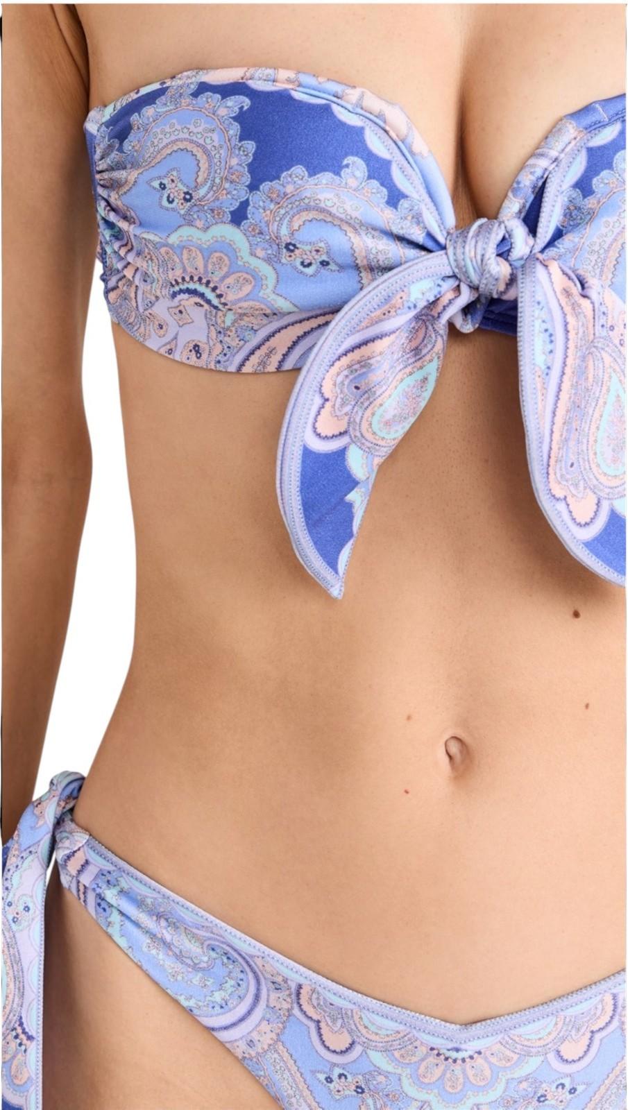 Zimmermann Maxine Scarf Tie Bikini | Blue Paisley, Front Tie Bandeau Top, Low