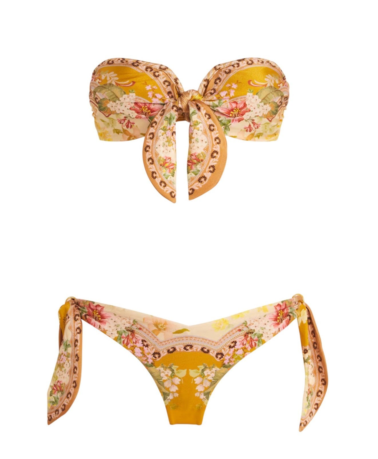 Zimmermann Wylie Scarf Tie Bikini | Yellow Floral, Front Tie Bandeau Top, Low