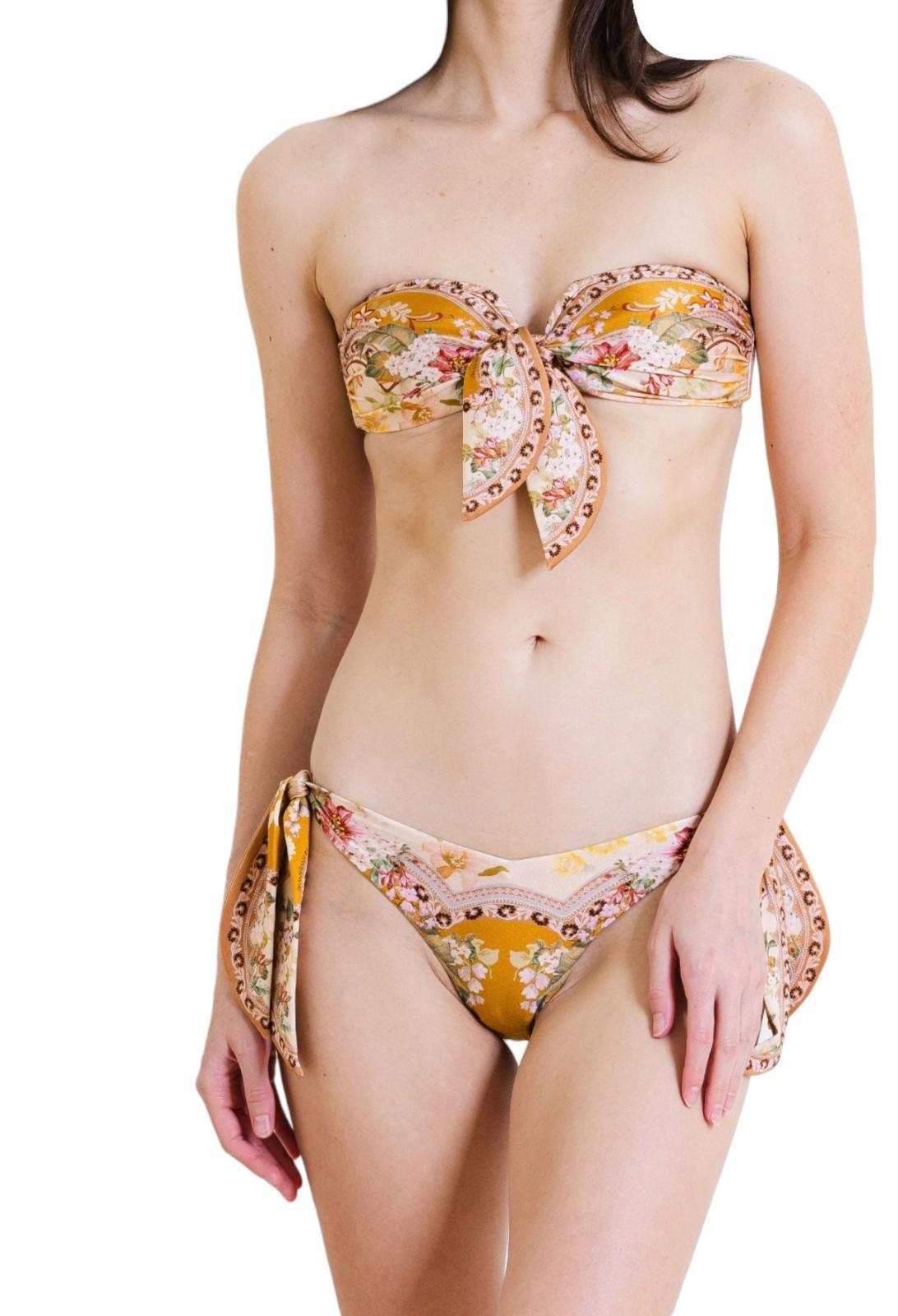 Zimmermann Wylie Scarf Tie Bikini | Yellow Floral, Front Tie Bandeau Top, Low