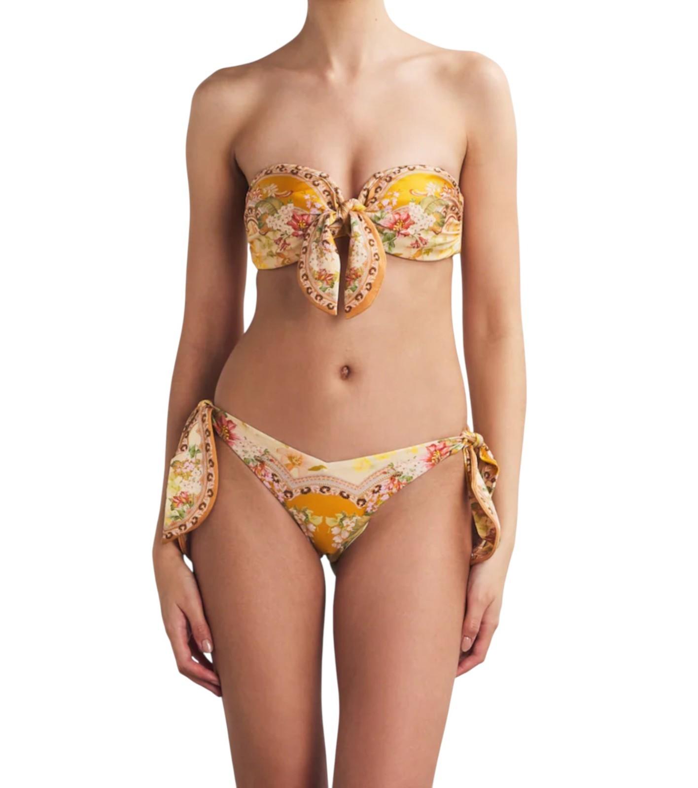 Zimmermann Wylie Scarf Tie Bikini | Yellow Floral, Front Tie Bandeau Top, Low