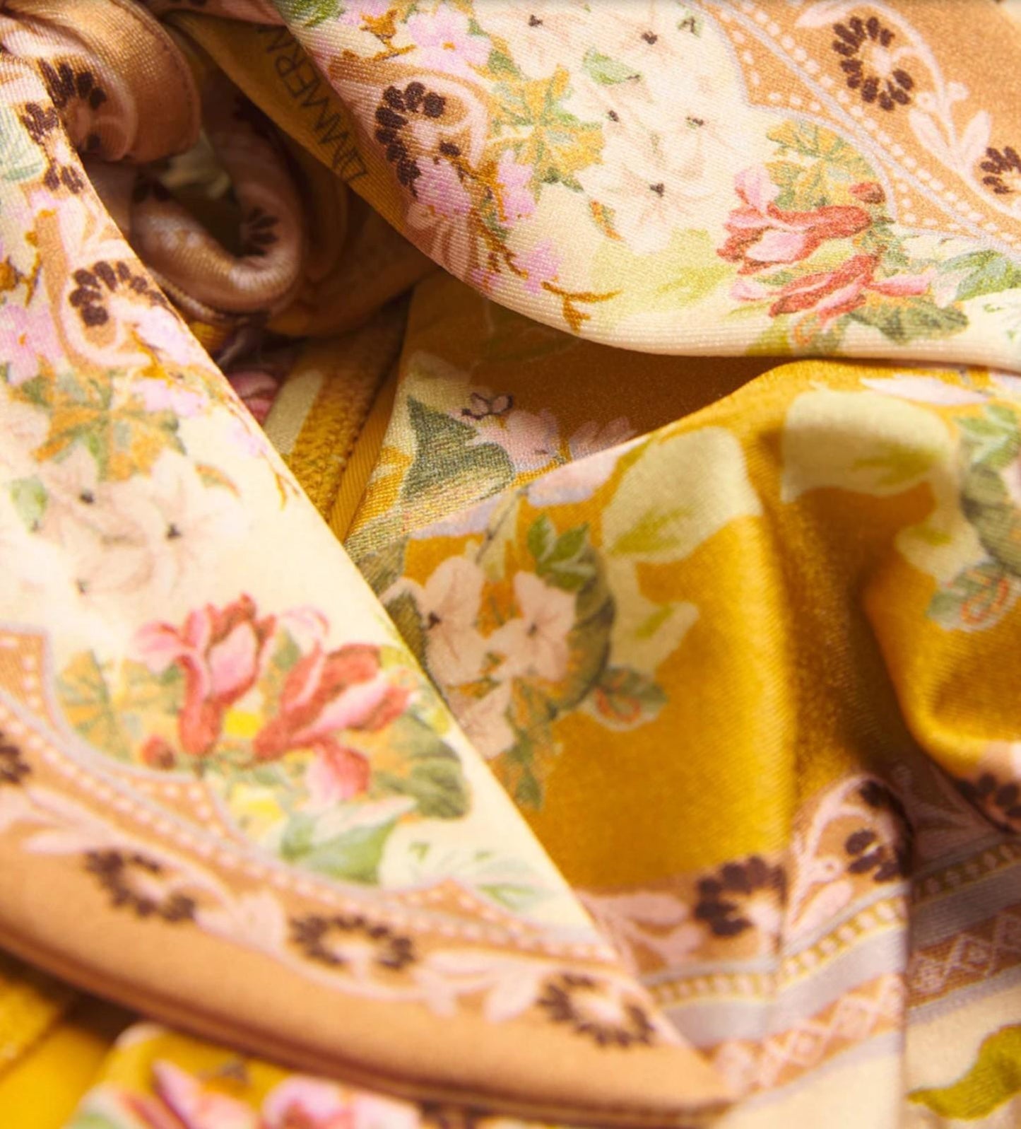 Zimmermann Wylie Scarf Tie Bikini | Yellow Floral, Front Tie Bandeau Top, Low