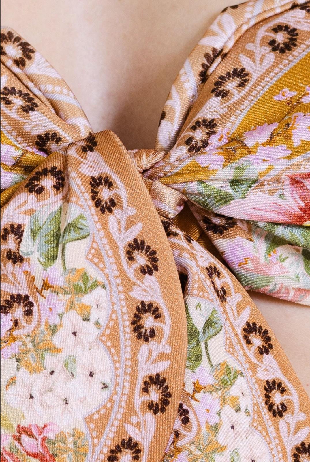 Zimmermann Wylie Scarf Tie Bikini | Yellow Floral, Front Tie Bandeau Top, Low