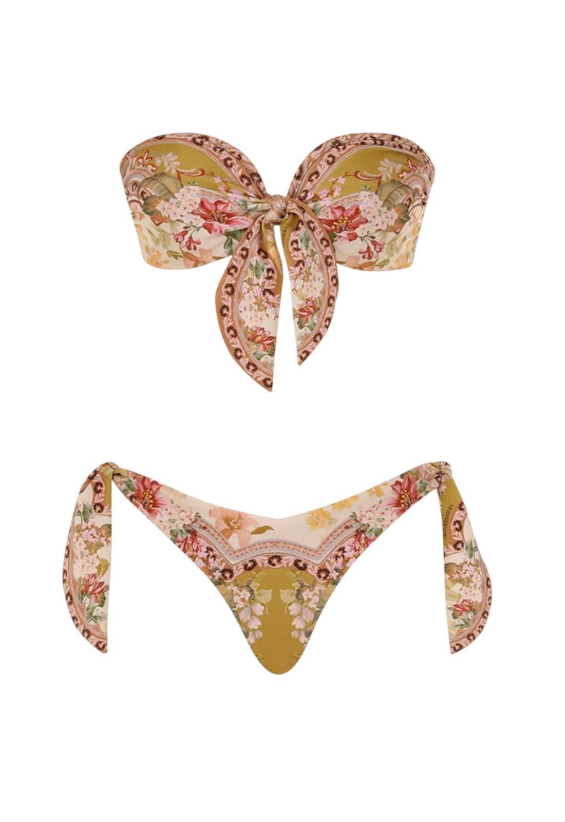 Zimmermann Wylie Scarf Tie Bikini | Yellow Floral, Front Tie Bandeau Top, Low
