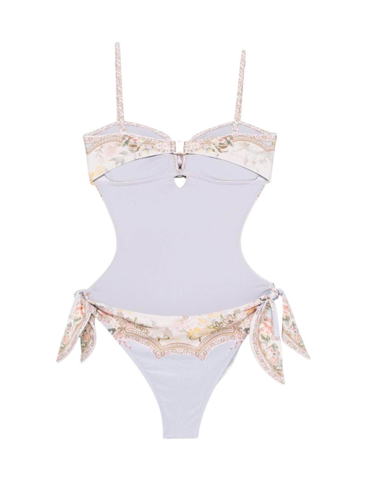 Zimmermann Wylie Scarf Tie One Piece | Blue Floral, Removable Pads/Straps