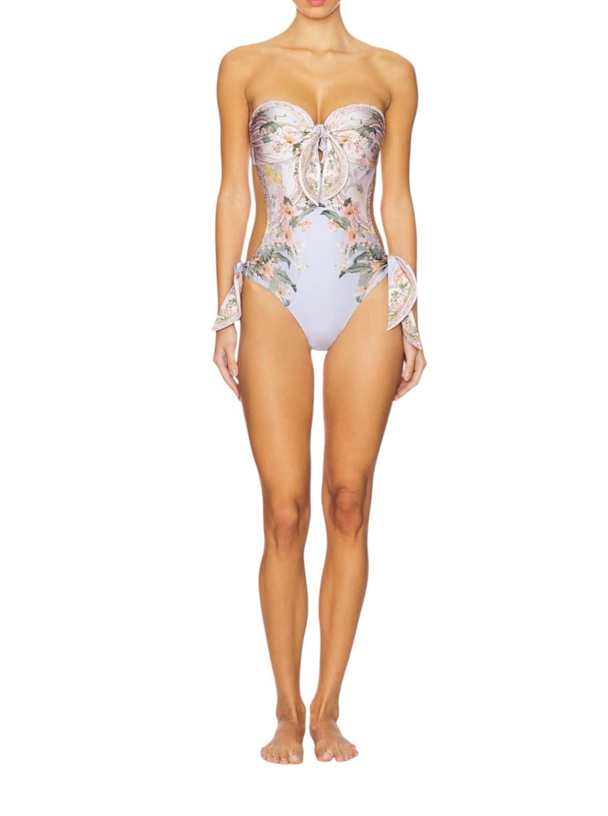 Zimmermann Wylie Scarf Tie One Piece | Blue Floral, Removable Pads/Straps