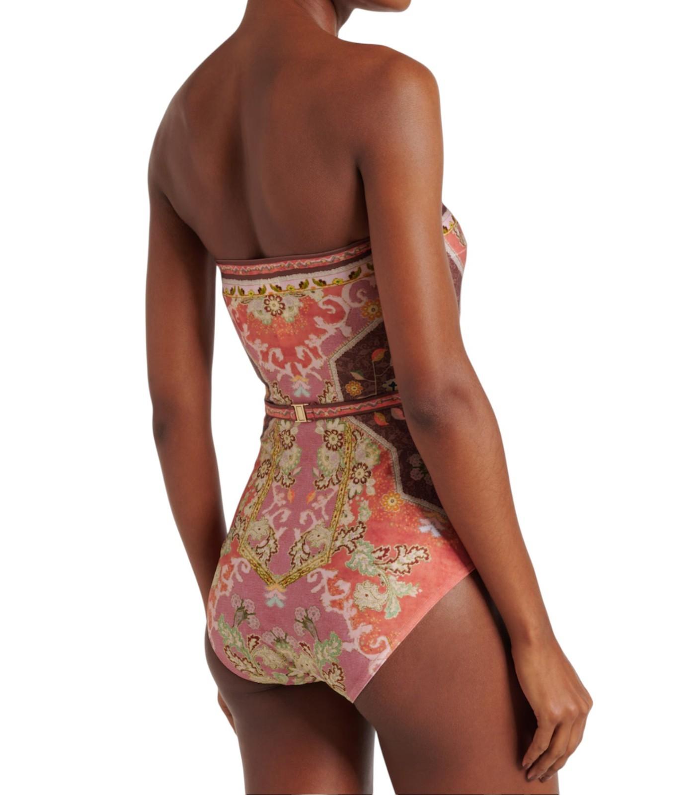 Zimmermann Wylie Bandeau Belted One Piece | Rust Paisley, Full Coverage, Belted
