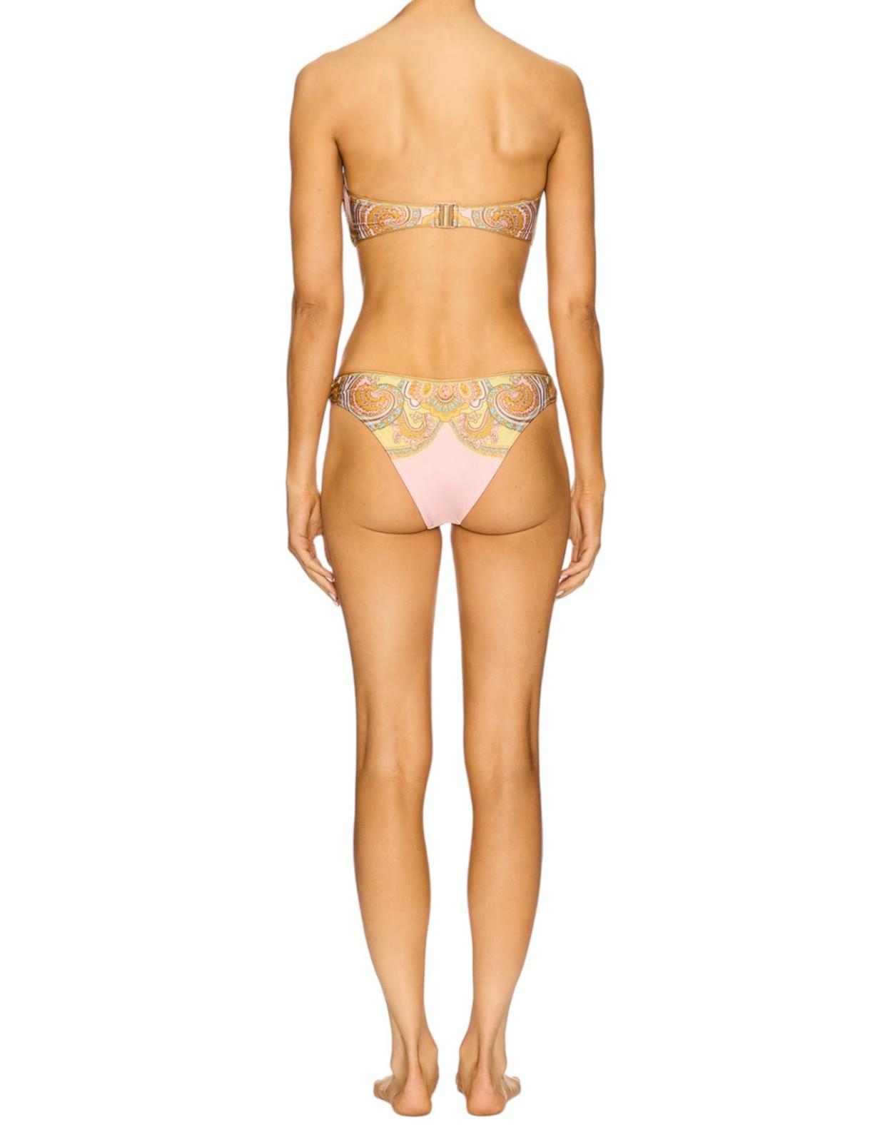 Zimmermann Maxine Knot Trim Bikini | Gold / Pink Paisley, Low Rise, Bandeau