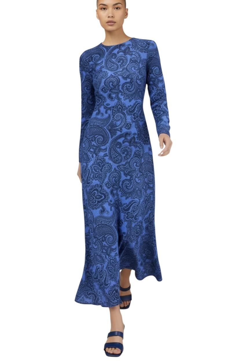 Zimmermann Ottie Bias Backless Dress | Maxi, Blue Paisley, Long Sleeve, Tie Back