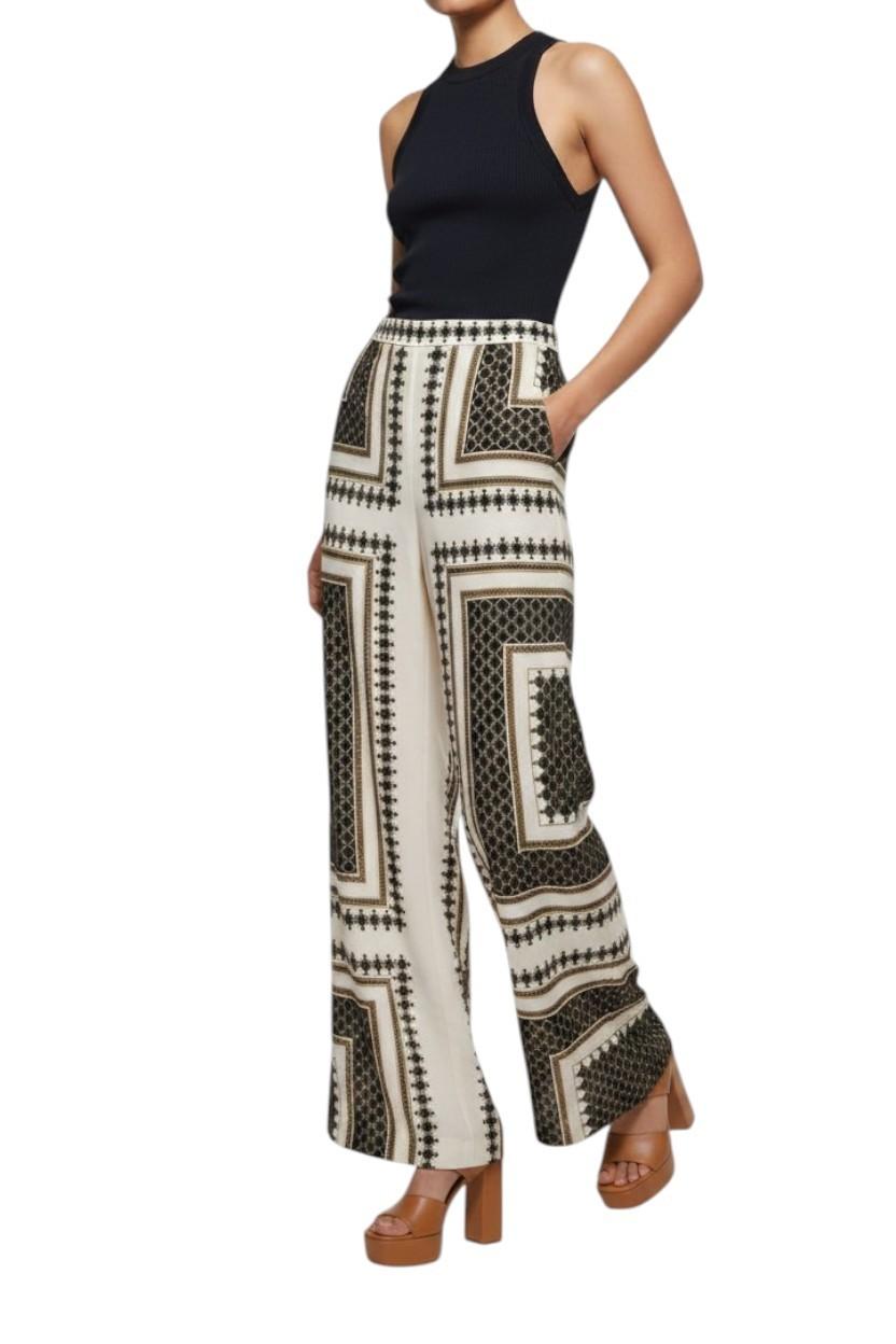 Zimmermann Flare Pant | Black Geometric Print, Silk, High Waisted, Lightweight