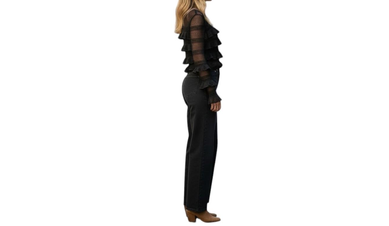 Zimmermann Illustration Frilled Top | Black, Beige, Long Sleeves, Sheer, Ruffles