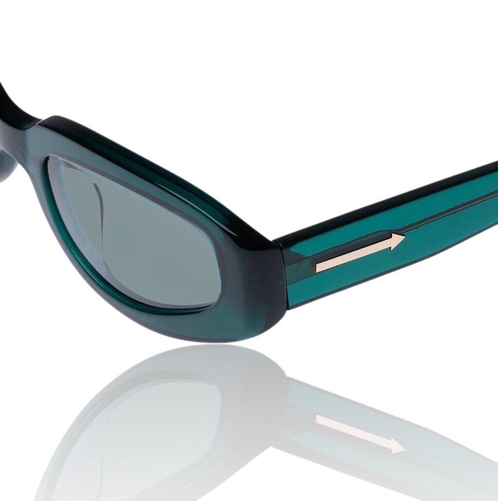 Karen Walker Rally Sunglasses |Emerald Acetate, Matching Green Lens, Gold Arrow