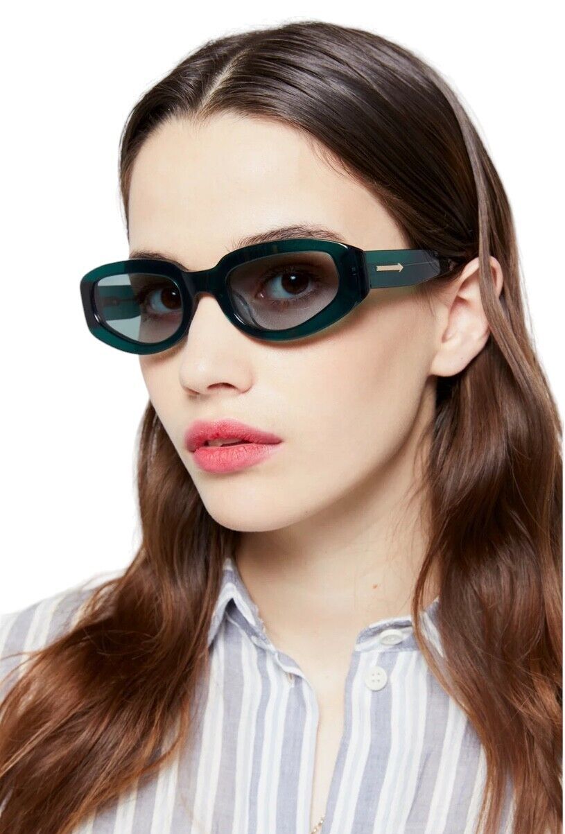 Karen Walker Rally Sunglasses |Emerald Acetate, Matching Green Lens, Gold Arrow